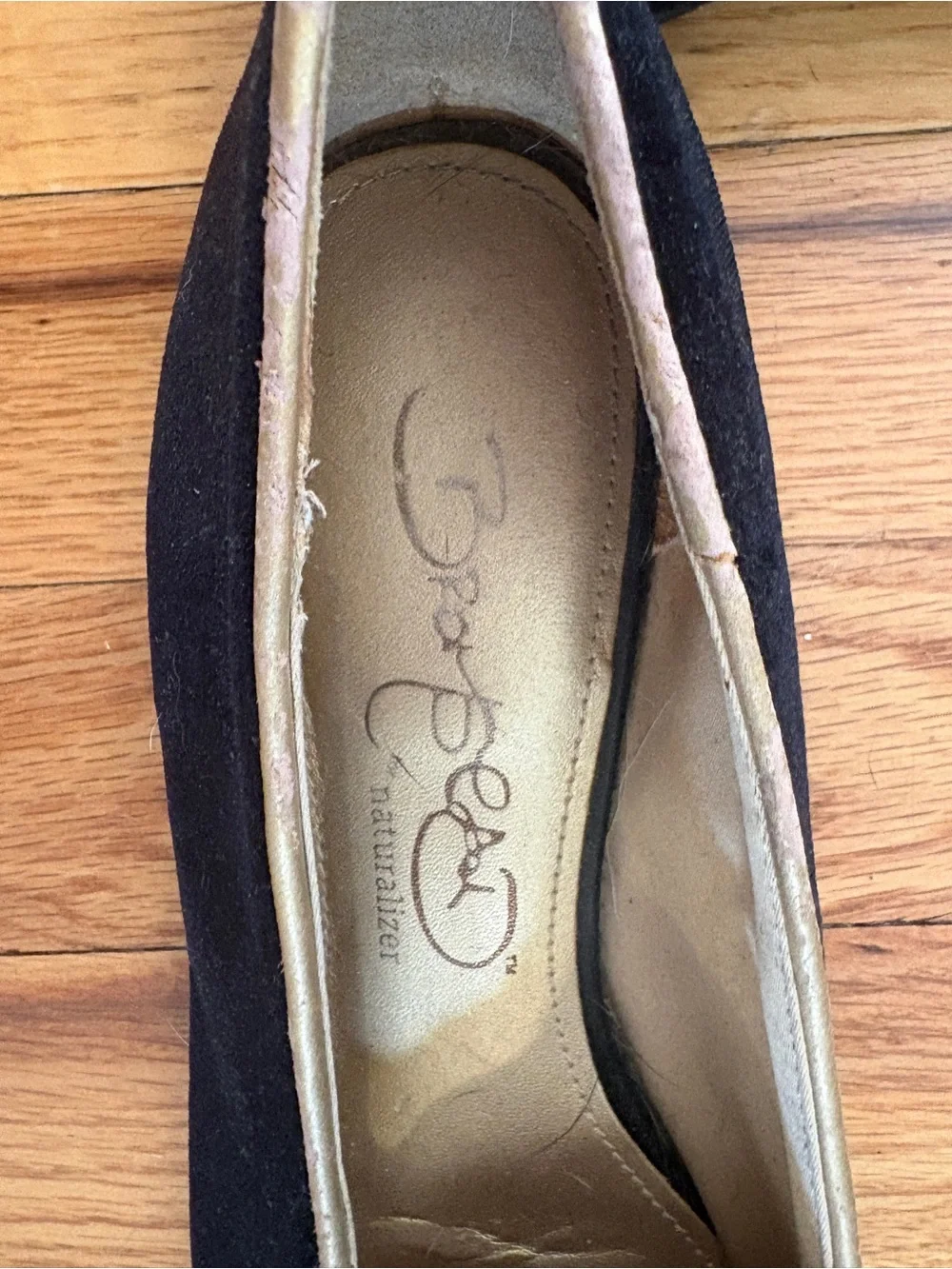 Naturalizer Black Velvet Flats with Gold Snake Embroidery